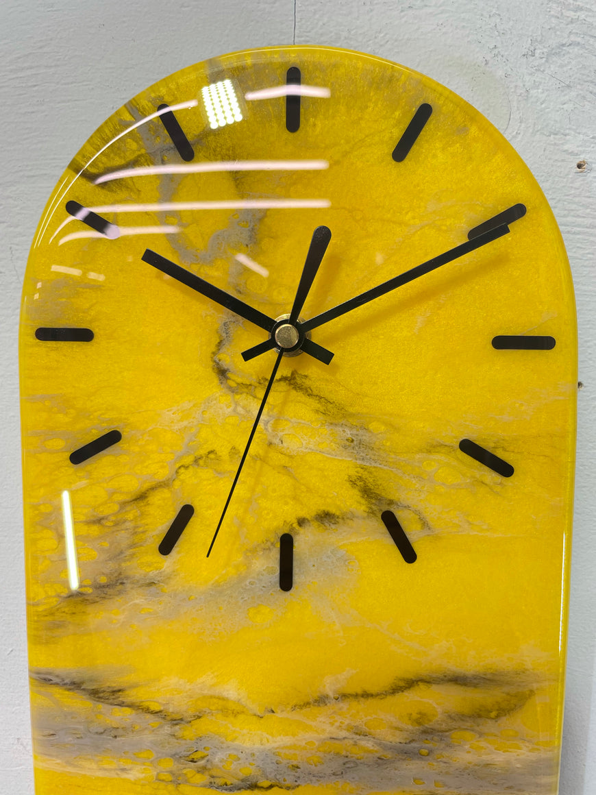 Narrow Yellow Black Grey and White Abstract Resin Wall Clock