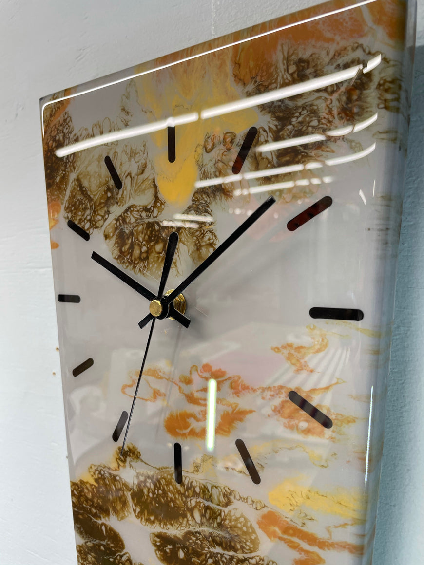 70cm Long Narrow Grey And Brown Abstract Resin Wall Clock