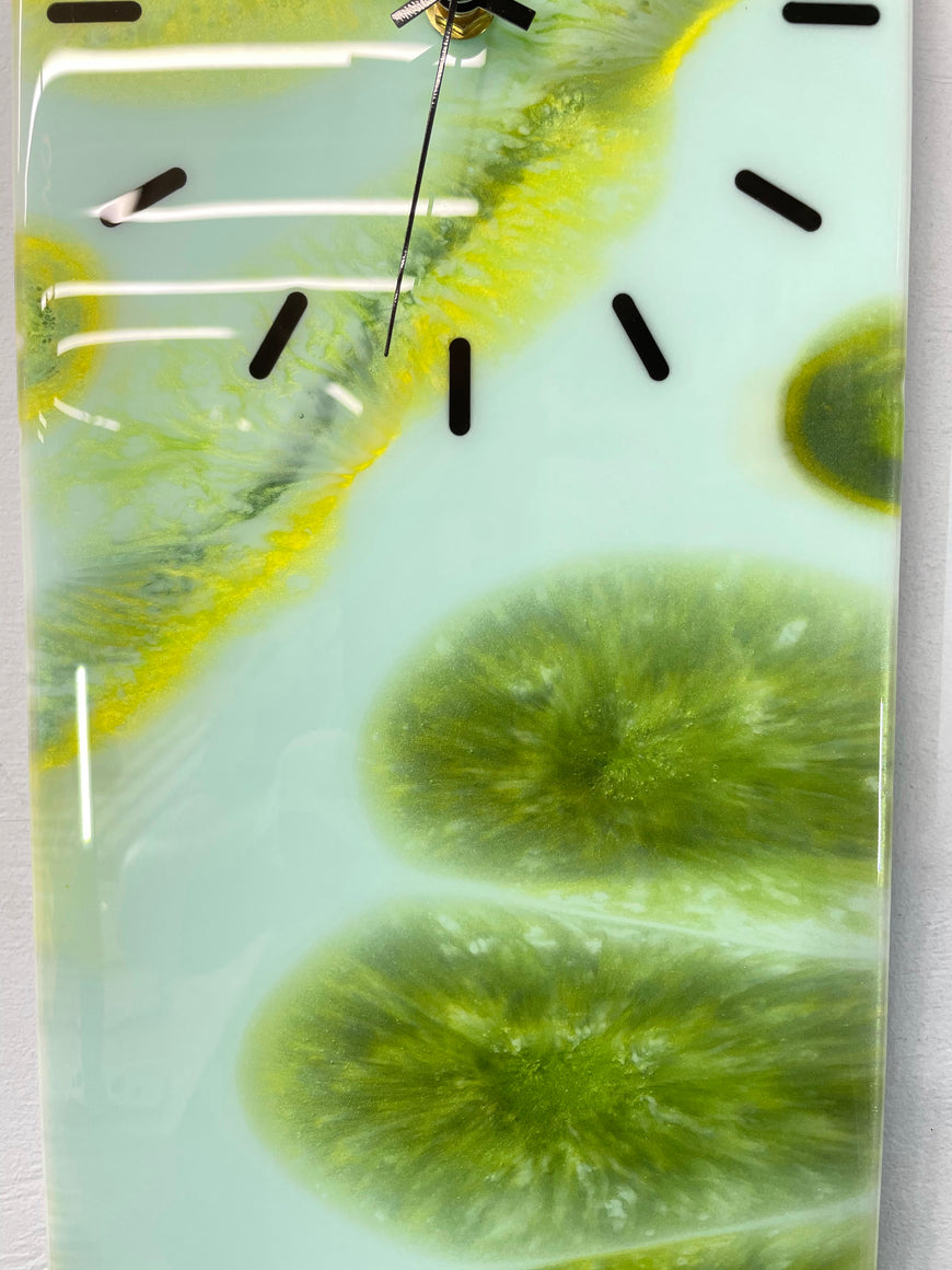 Rectangular Green Abstract Resin Wall Clock