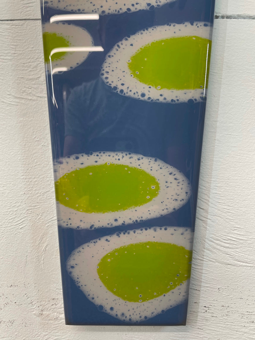 70cm Long Narrow Blue/Grey and Moss Green Abstract Resin Wall Clock