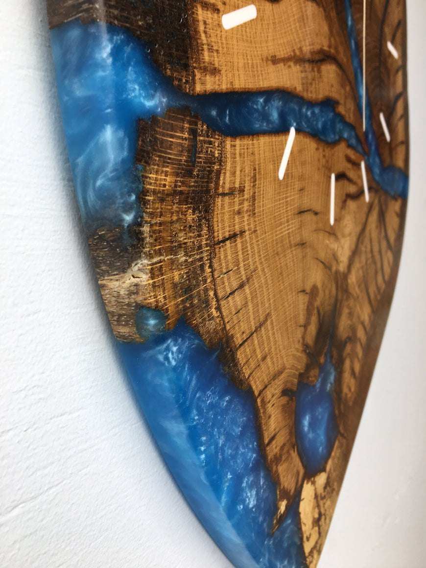 English Oak and Sky Blue Resin Wall Clock