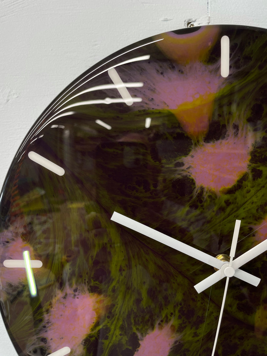 33cm Pink and Green Abstract Modern Resin Wall Clock