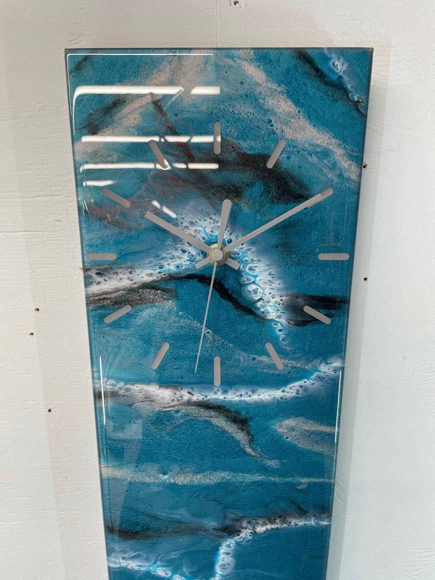 70cm Long Narrow Turquoise Black & Grey Abstract Resin Wall Clock