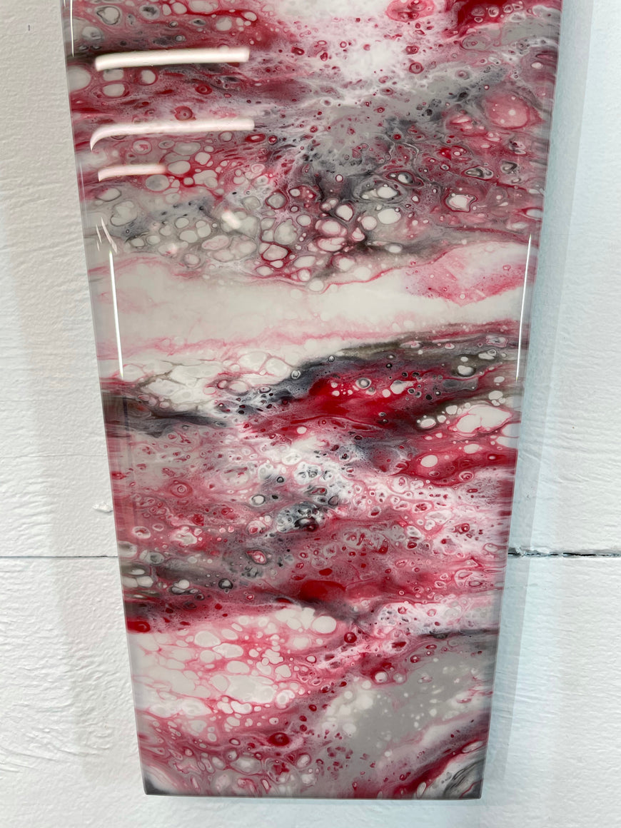 Narrow Grey Blood Red Maroon and White Abstract Resin Wall Clock