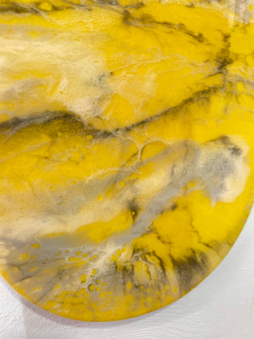 Narrow Yellow Black Grey and White Abstract Resin Wall Clock
