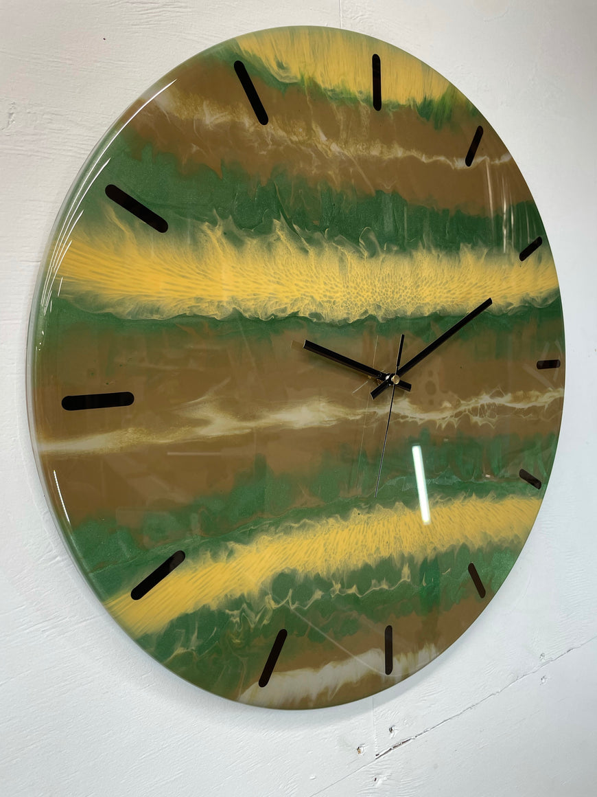 50cm Large Metallic Green and Brown Abstract Modern Resin Wall Clock