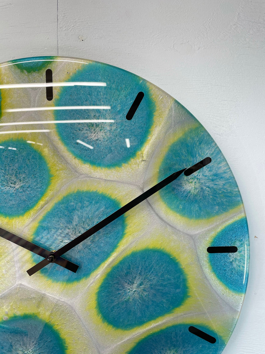 Large Teal Silver & Gold Abstract Resin Wall Clock