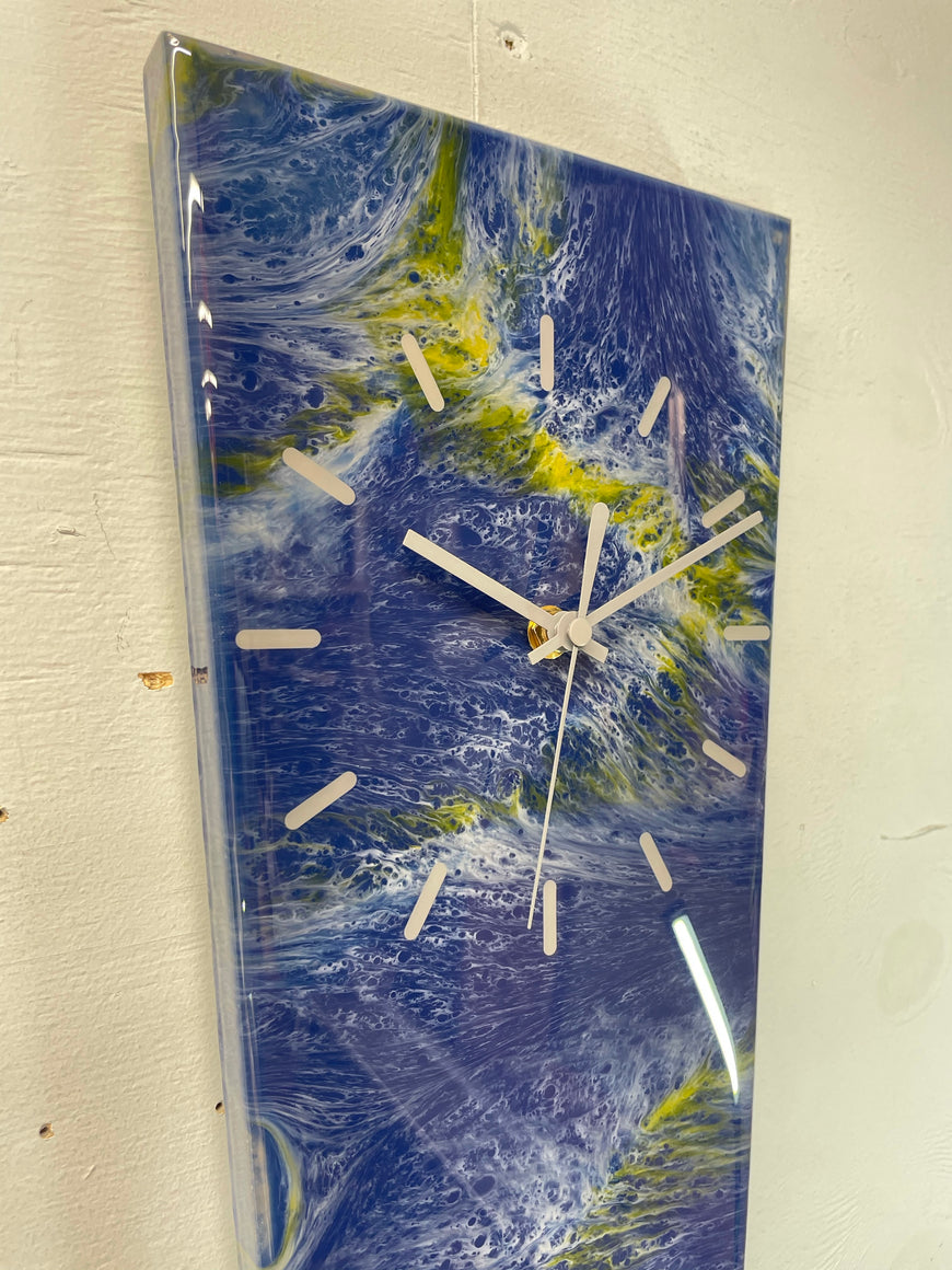 70cm Long Narrow Navy Blue Grey & Orange Abstract Resin Wall Clock