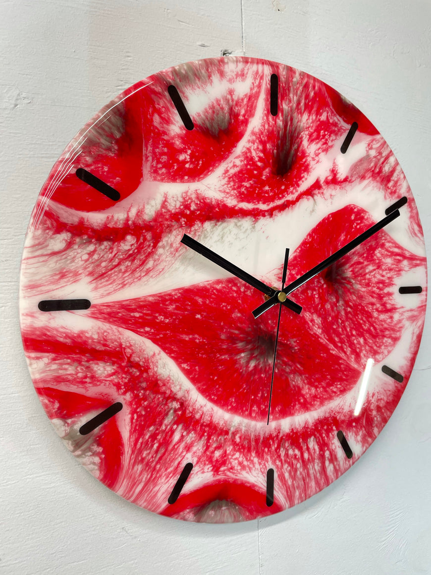33cm Red & White Resin Wall Clock