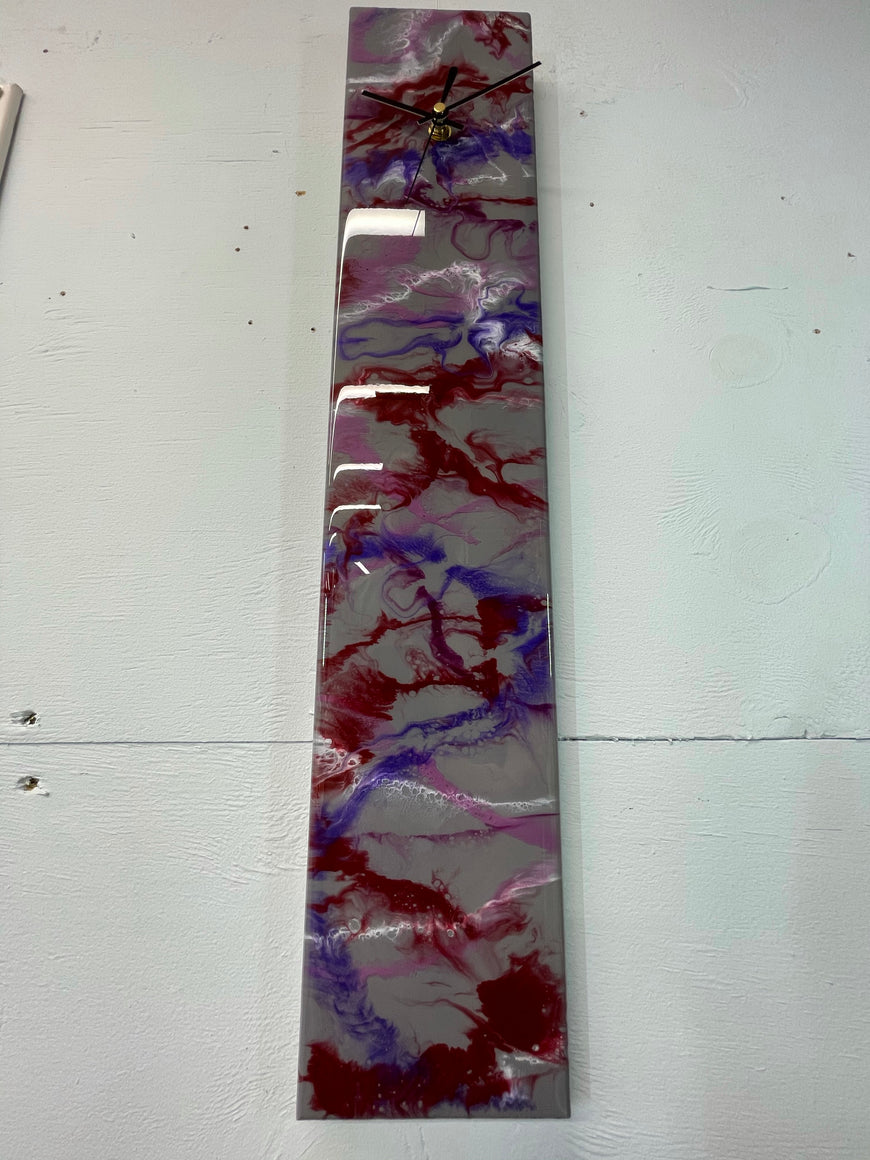 Grey Maroon and Purple Rectangular Abstract Resin Wall Clock