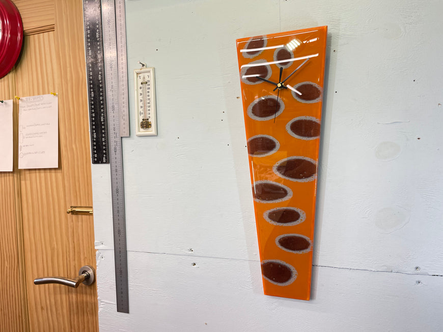 Narrow Burnt Orange Copper and Grey Abstract Resin Wall Clock
