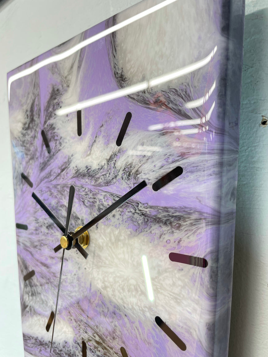 70cm Narrow Burnt Orange Purple and White Abstract Resin Wall Clock