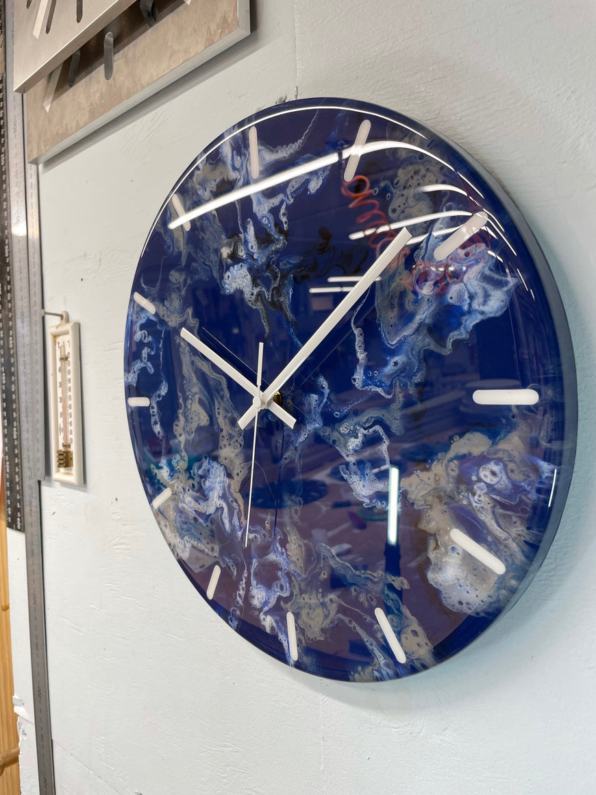 33cm Navy Blue Grey and White Abstract Modern Resin Wall Clock