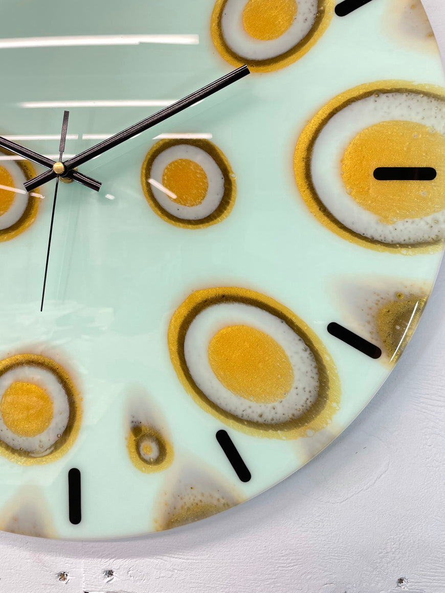 50cm Large Mint Green and Gold Abstract Modern Resin Wall Clock