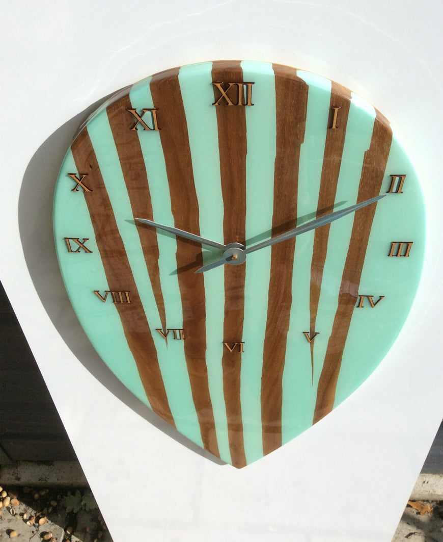 Large Wall Clock, Bespoke Clock, American Black Walnut and Mint Green Resin Clock