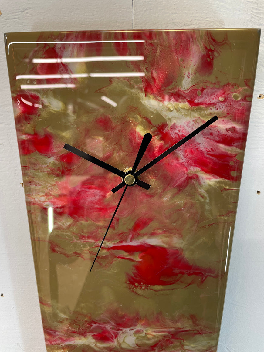 Narrow Brown and Red Abstract Resin Wall Clock