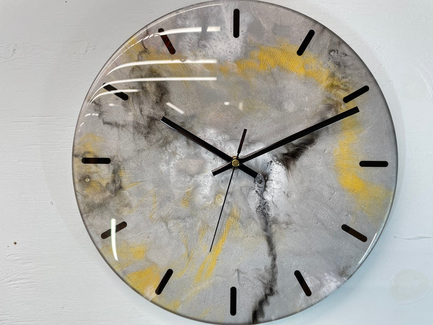 33cm Metallic Silver Gold and Black Abstract Modern Resin Wall Clock