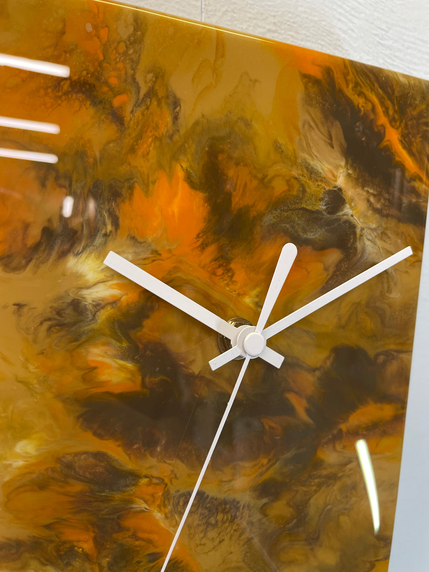 Narrow Brown and Burnt Orange Abstract Resin Wall Clock