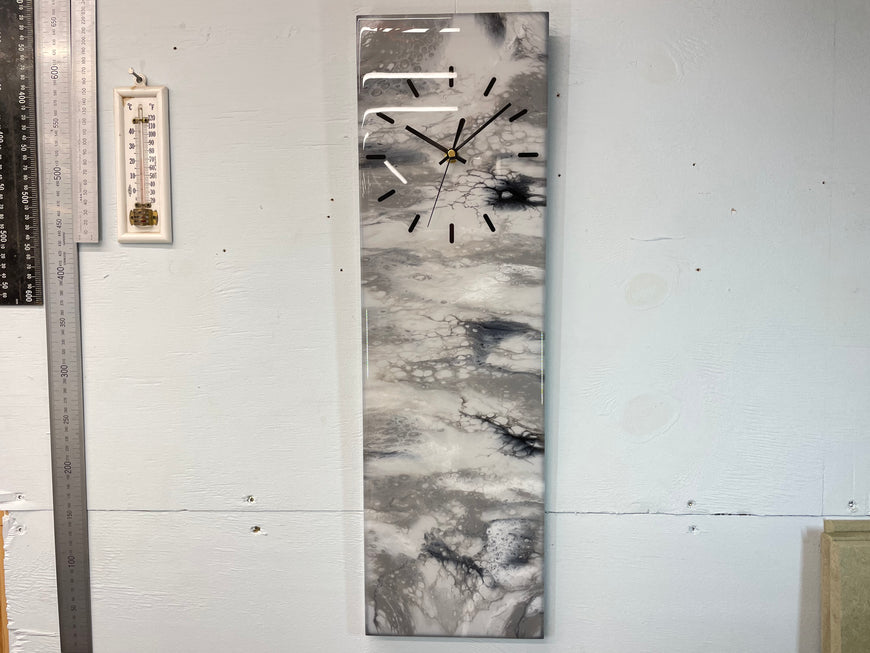 Narrow Grey Black & White Abstract Resin Wall Clock