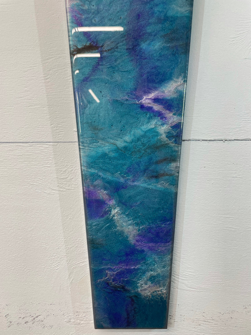 70cm Long Narrow Turquoise Purple and Silver Abstract Resin Wall Clock