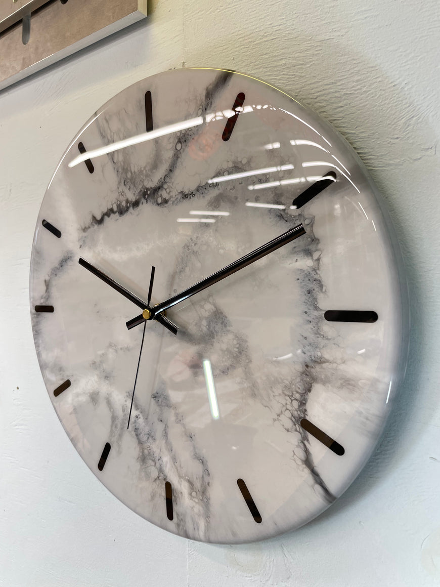 33cm Grey White and Black Abstract Modern Resin Wall Clock