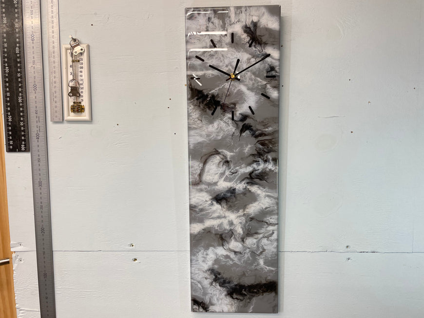 Grey Black and White Rectangular Abstract Resin Wall Clock