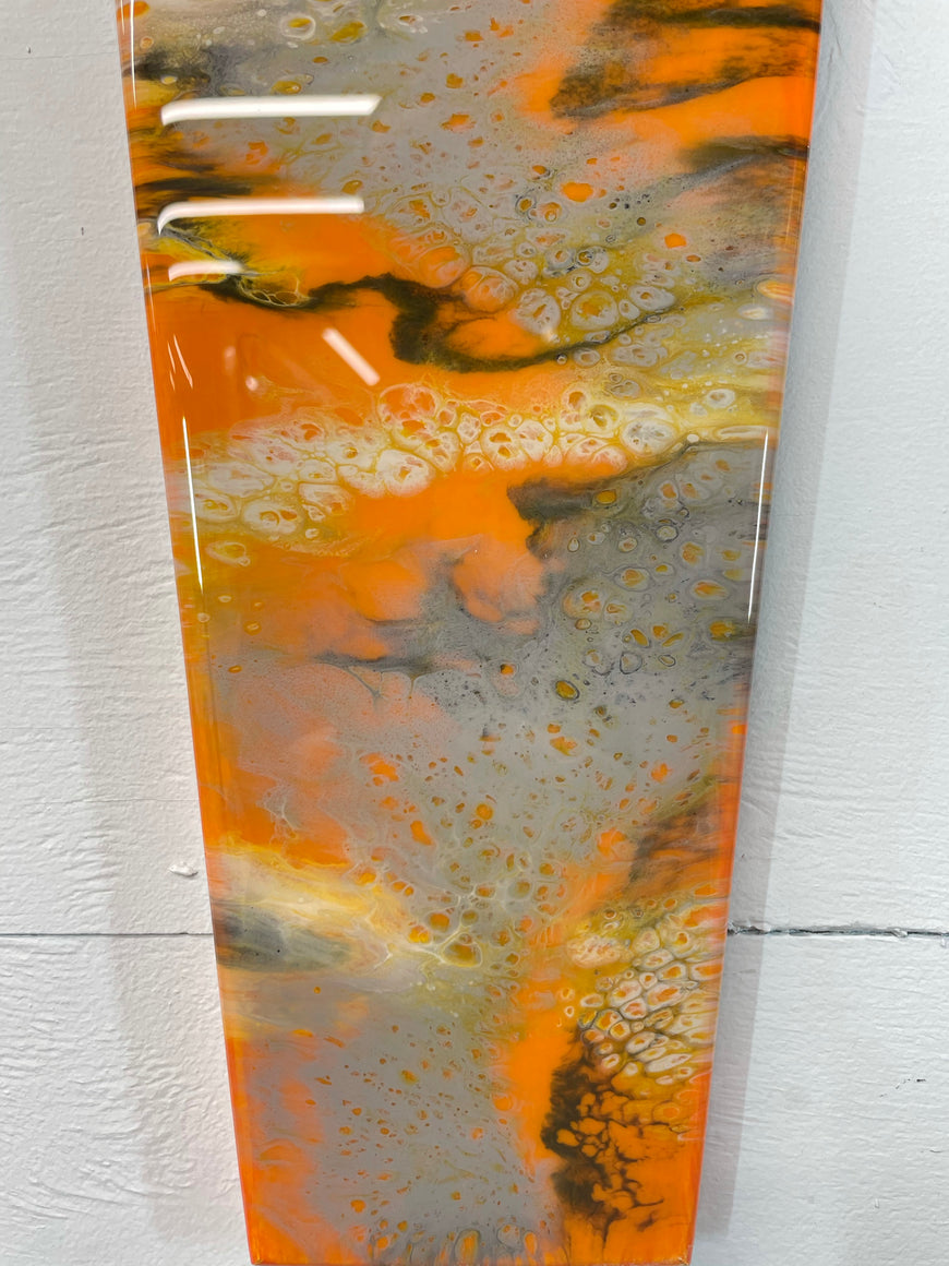 Narrow Burnt Orange Ivory Grey and Black Abstract Resin Wall Clock