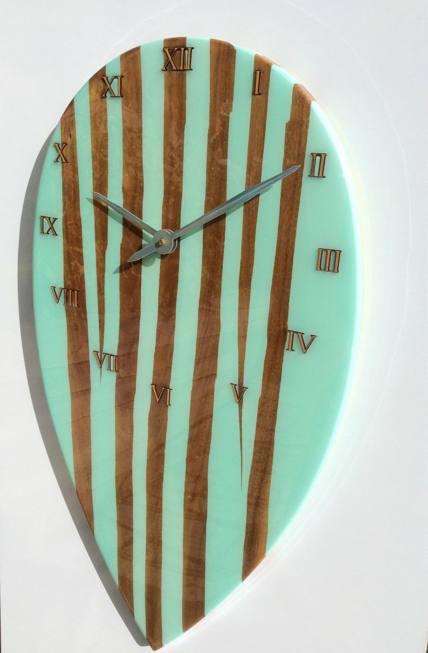 Large Wall Clock, Bespoke Clock, American Black Walnut and Mint Green Resin Clock