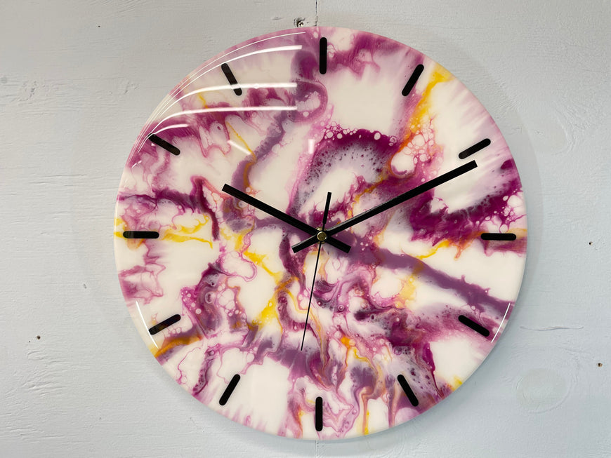 33cm White and Purple Abstract Modern Resin Wall Clock