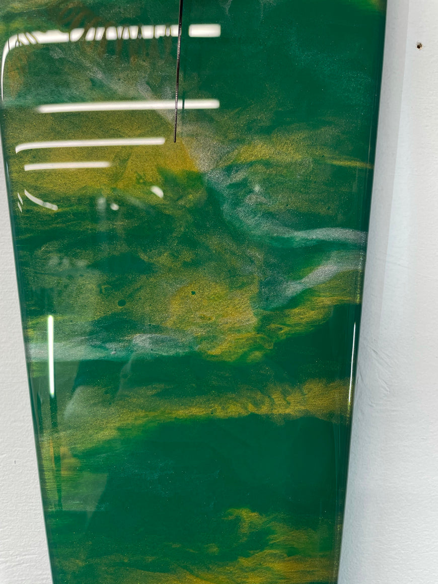 Narrow Dark Green Silver and Gold Abstract Resin Wall Clock