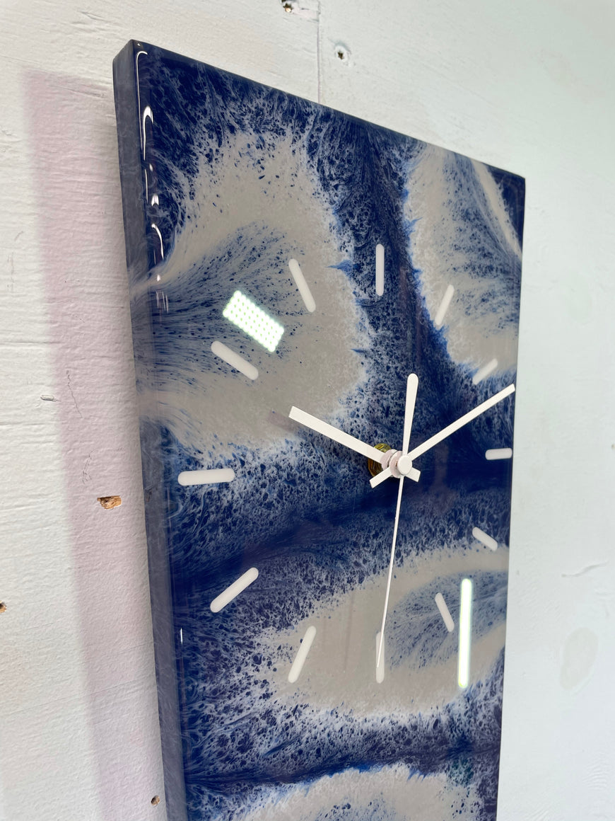 70cm Long Narrow Navy Blue White and Grey Abstract Resin Wall Clock