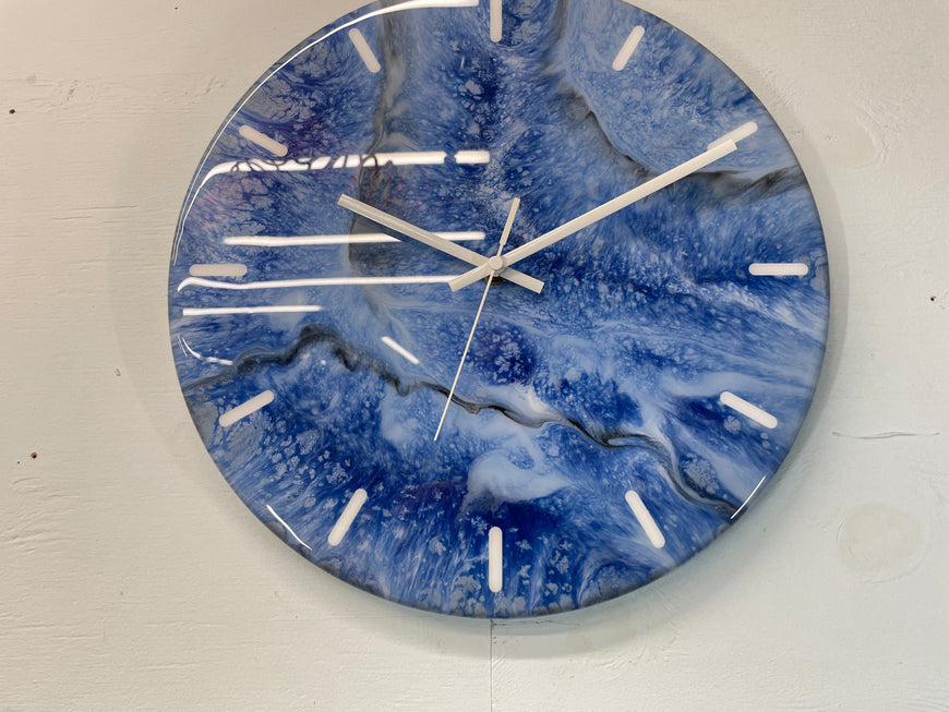 33cm Navy Blue Baby Blue and Black Abstract Modern Resin Wall Clock