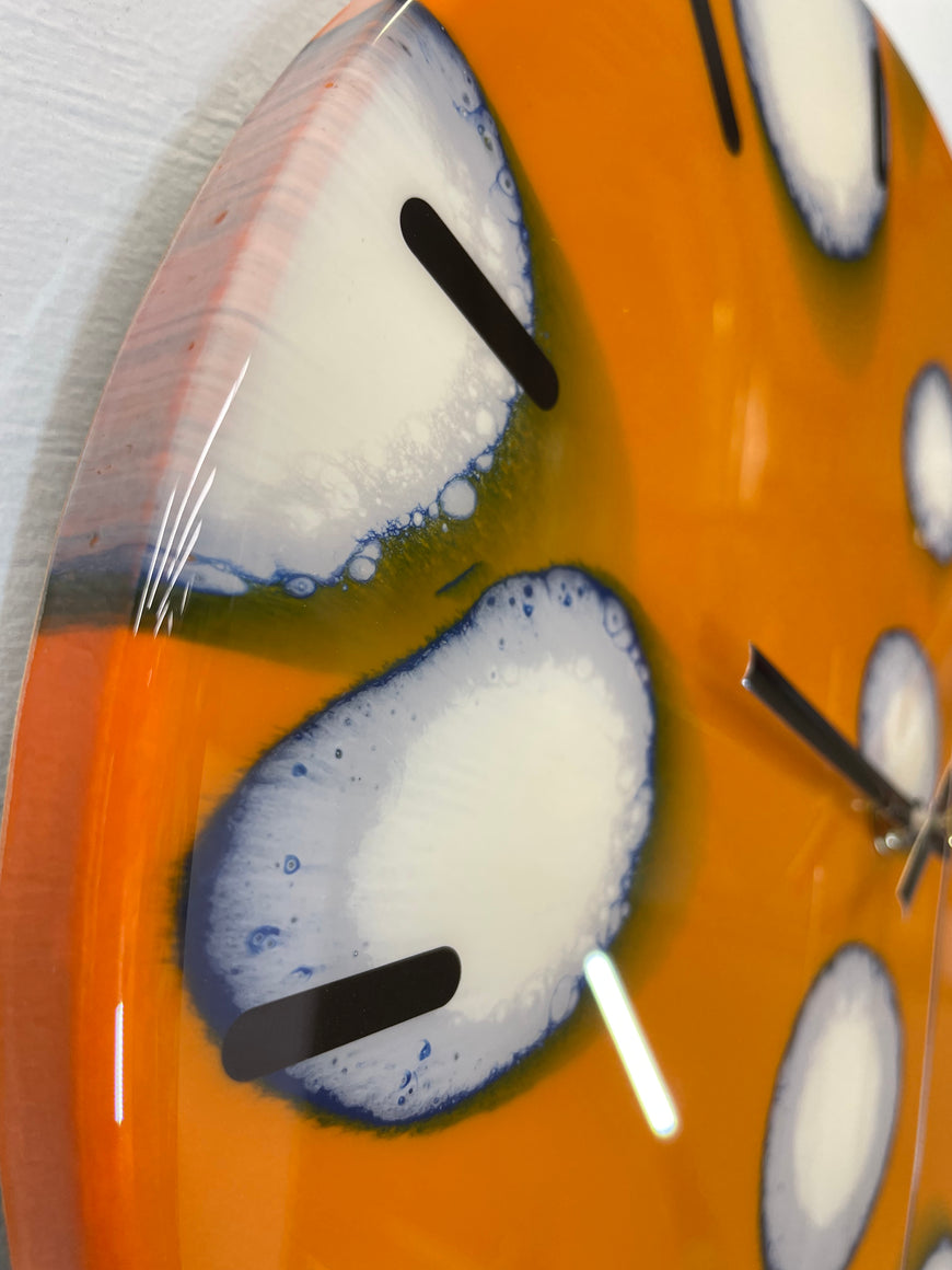 33cm Burnt Orange Blue and Ivory Abstract Modern Resin Wall Clock