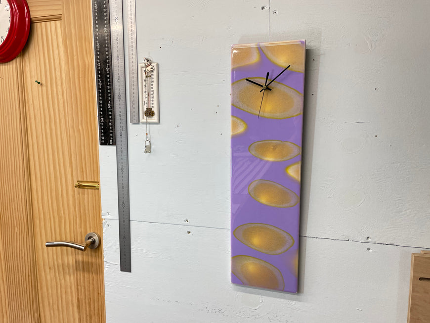 Purple and Gold Abstract Resin Wall Clock