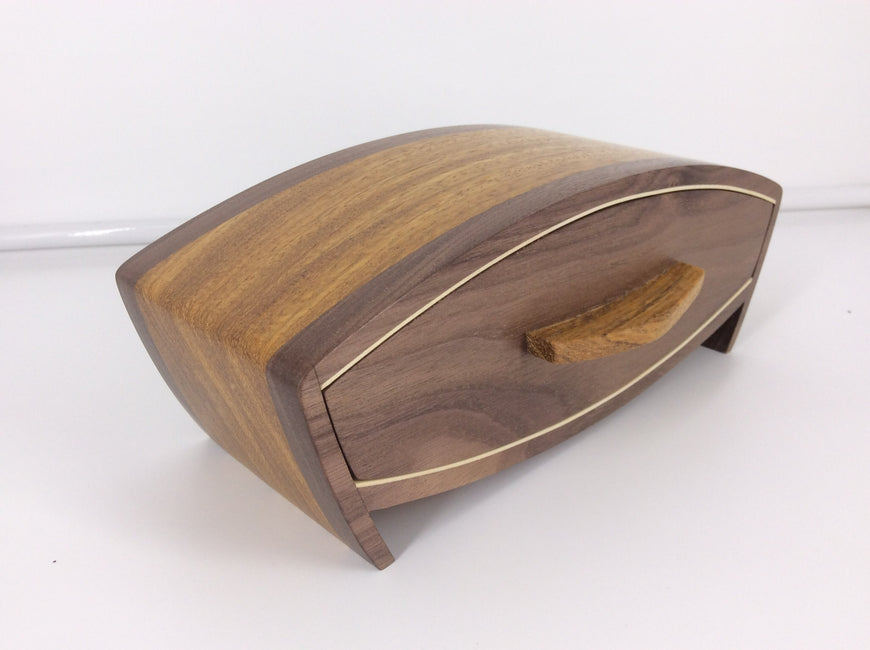 Rounded Wild Mango and Black Walnut Jewellery Box 