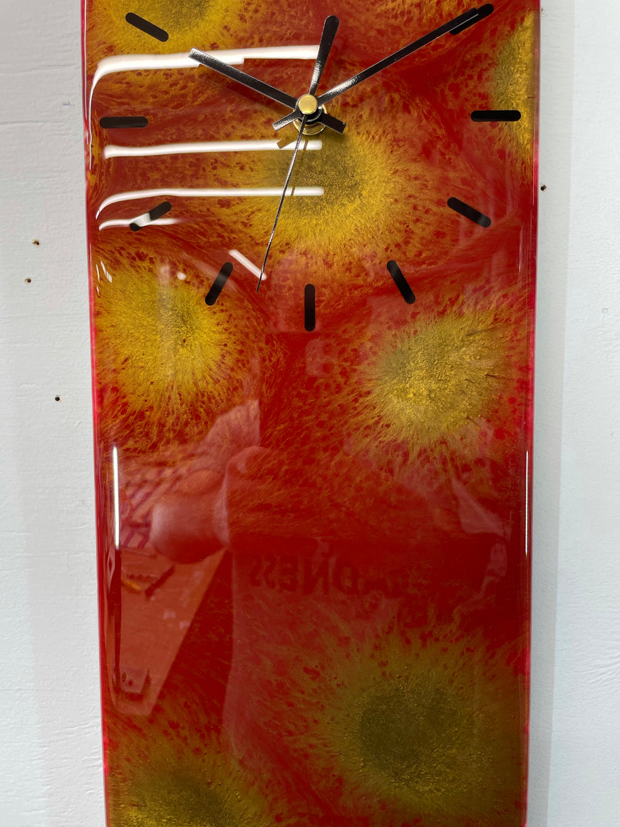 Maroon and Gold Abstract Resin Wall Clock