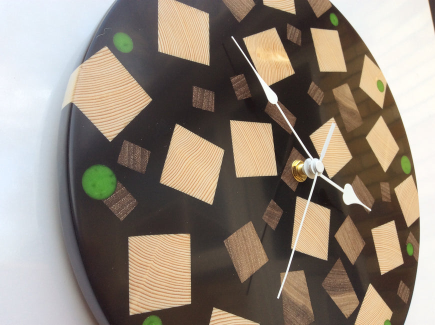 Black Resin, Pine & Walnut Clock