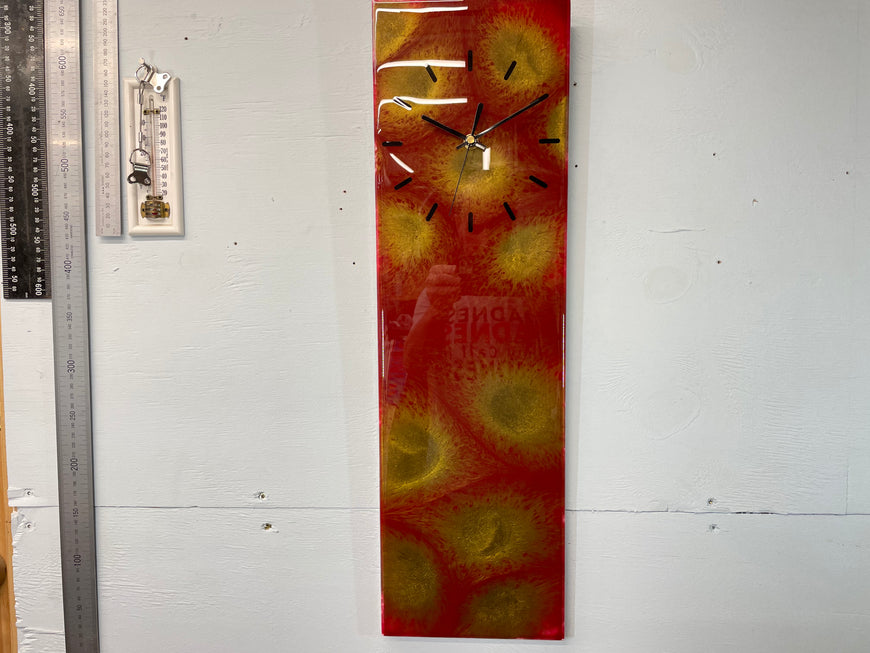 Maroon and Gold Abstract Resin Wall Clock