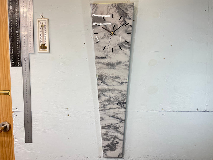 70cm Long Narrow Grey White and Black Abstract Resin Wall Clock