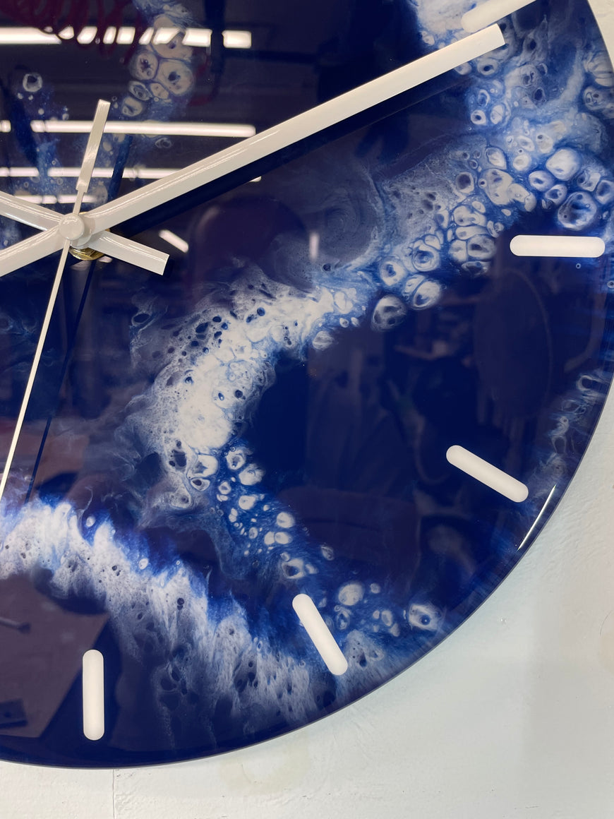 33cm Navy Blue Grey and White Abstract Modern Resin Wall Clock