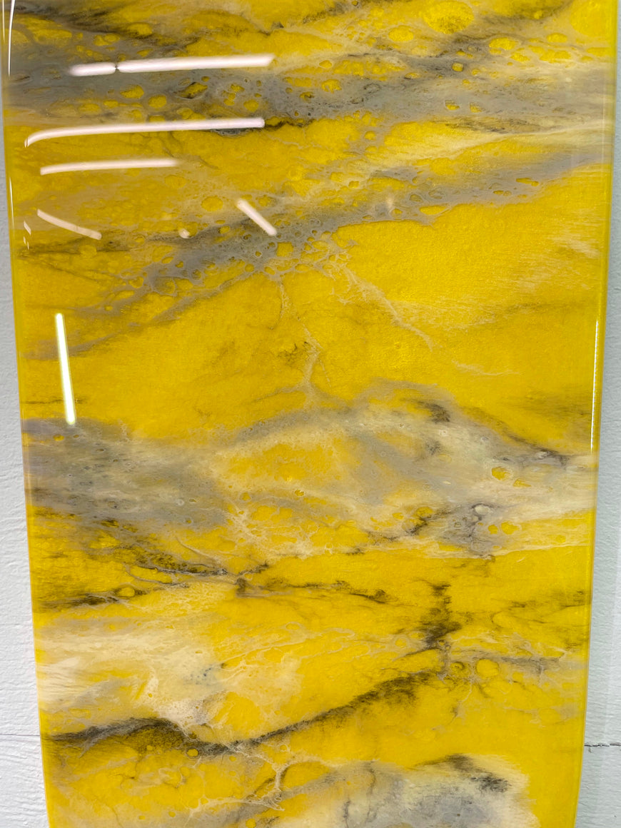 Narrow Yellow Black Grey and White Abstract Resin Wall Clock