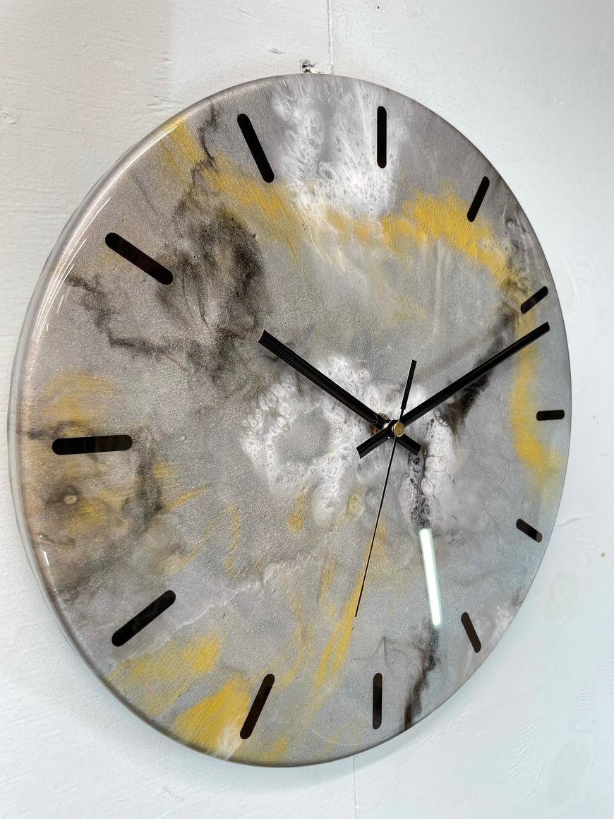 33cm Metallic Silver Gold and Black Abstract Modern Resin Wall Clock