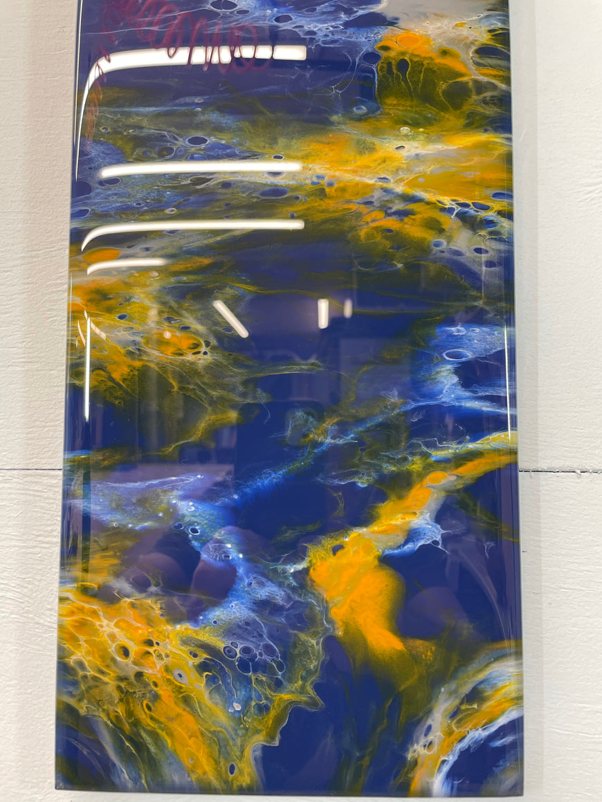 Navy Blue Orange White and Grey Abstract Resin Wall Clock