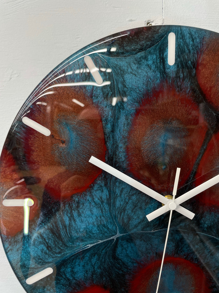 33cm Turquoise Maroon and Black Abstract Modern Resin Wall Clock