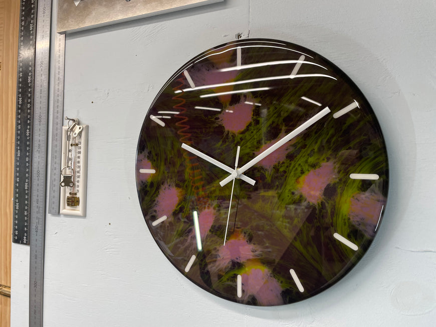 33cm Pink and Green Abstract Modern Resin Wall Clock