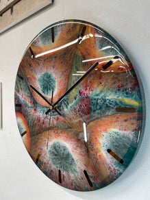 33cm Dark Green Maroon and Gold Abstract Modern Resin Wall Clock