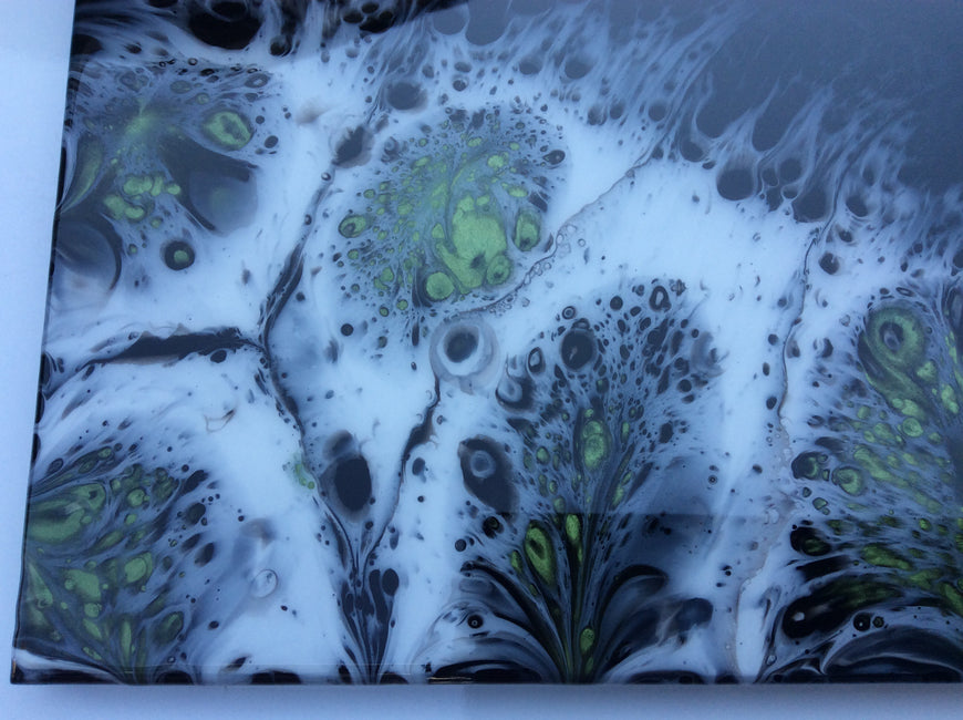 Apple Green, White and Black Abstract Art, Contemporary, Resin Art