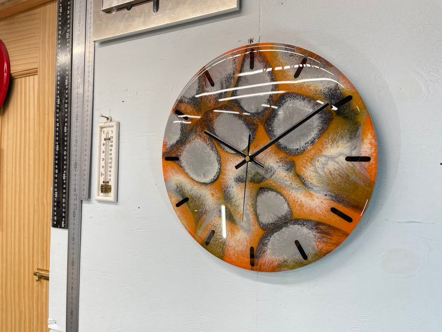 33cm Burnt Orange Grey and Black Abstract Modern Resin Wall Clock