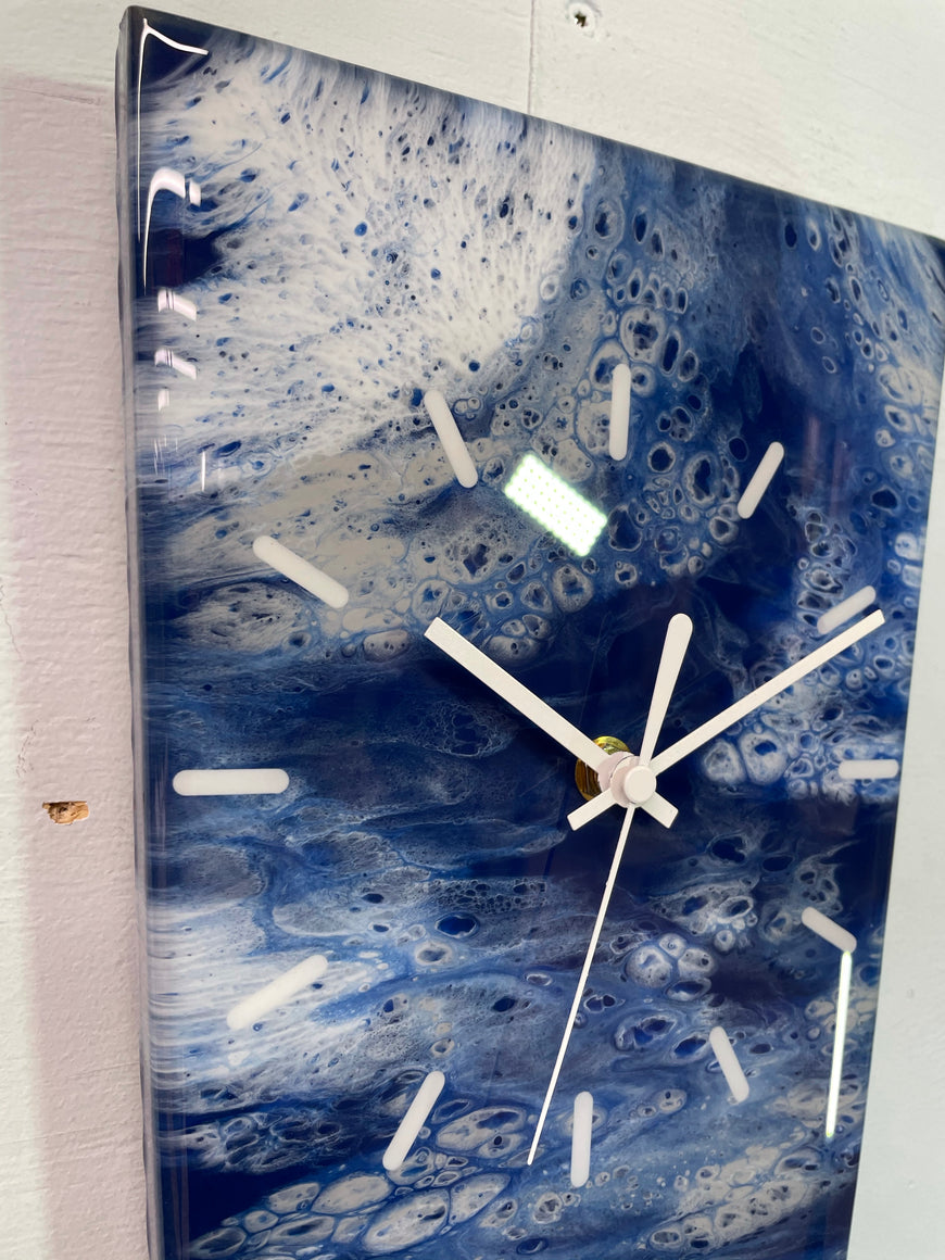 70cm Long Narrow Navy Blue White and Grey Abstract Resin Wall Clock