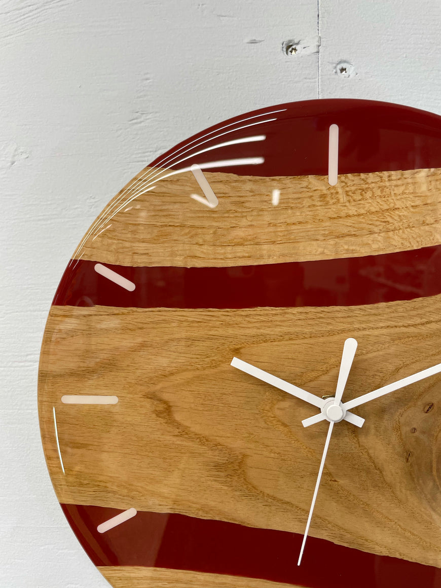 English Oak and Maroon Resin Wall Clock